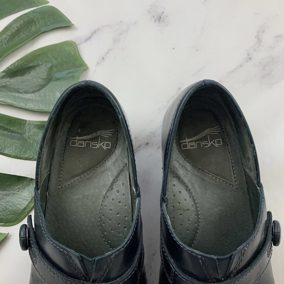 Dansko Womens Clogs Size 37 Black Leather Comfort Button Trim Chunky - Picture 4 of 9